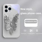 Graceful Elegance: Blue Flying Butterflies Tempered Glass Phone Case for iPhone