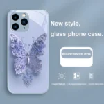 Graceful Elegance: Blue Flying Butterflies Tempered Glass Phone Case for iPhone