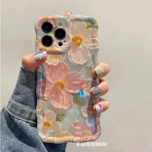 Luxury Laser Blue Light Flowers iPhone Case