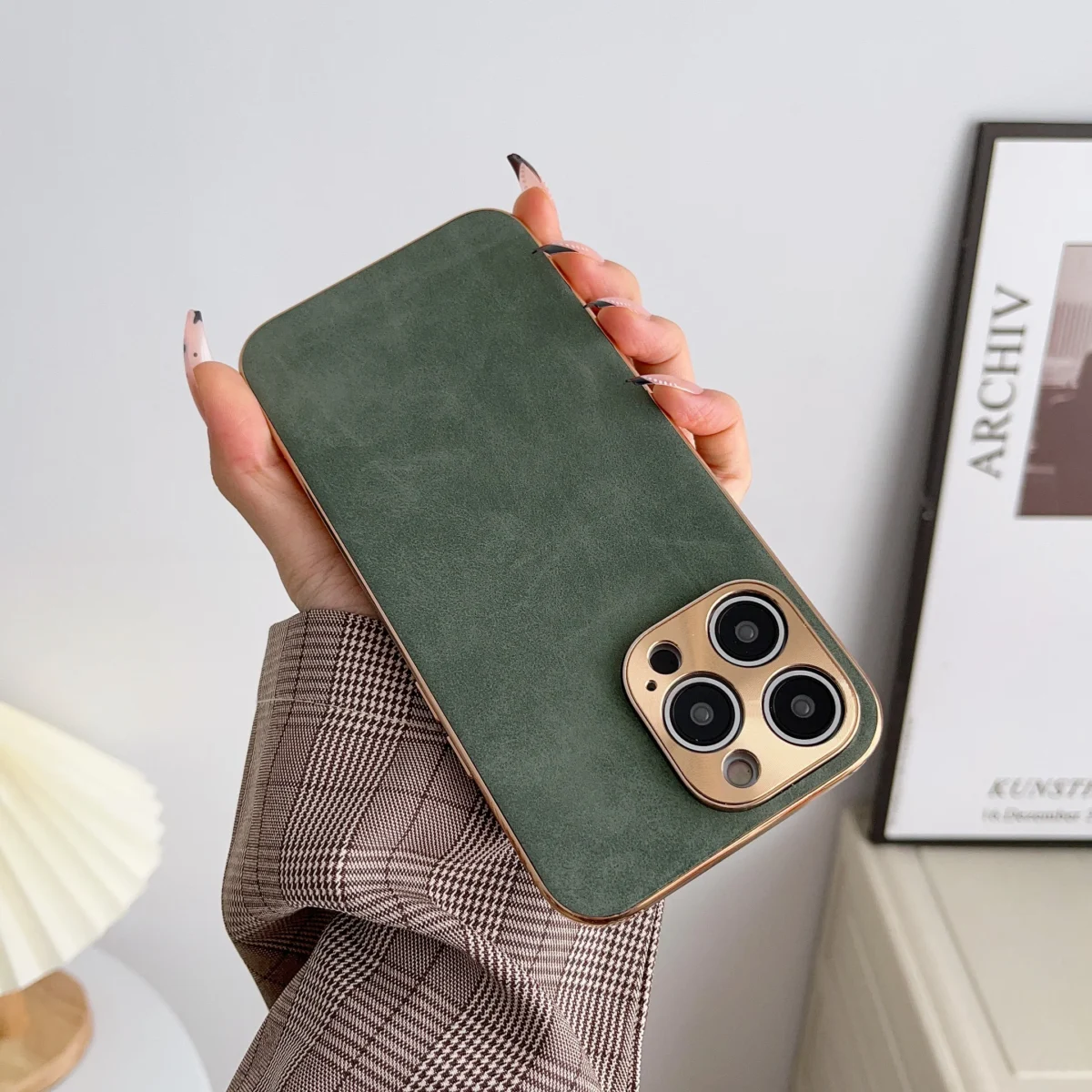 Electroplated Frame Leather iPhone Case