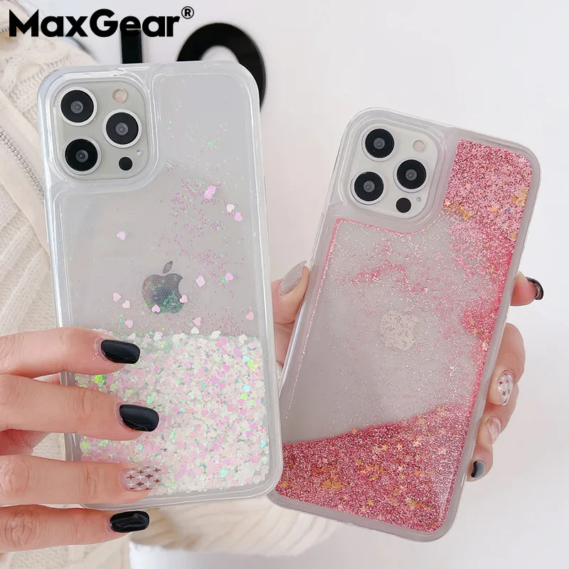 Love Heart Glitter Liquid Quicksand iPhone Case