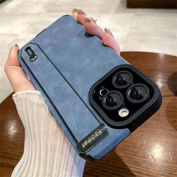 Luxury Suede Fur Leather Wrist Strap iPhone Case